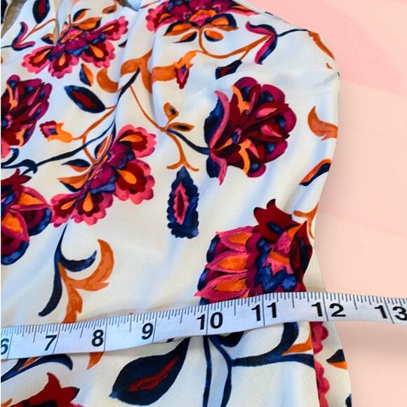 Express Vibrant Pink Cream Floral Mini Fit & Flare Summer Dress Size 4 - Picture 12 of 12